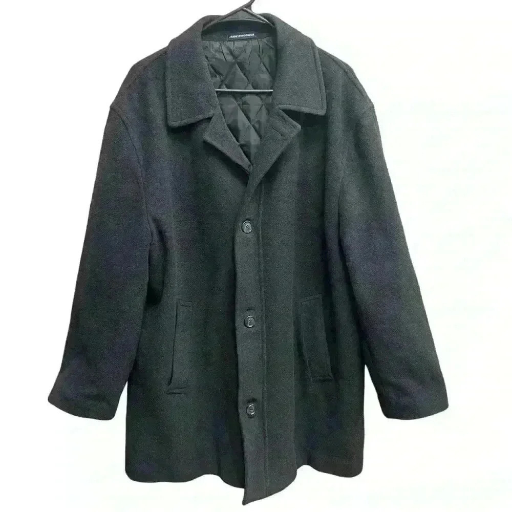 Chaps Ralph Lauren Overcoat Charcoal Cashmere Wool Blend Collared Lined Size 48R